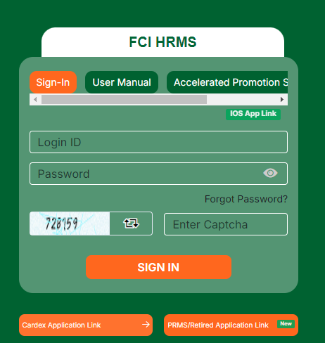 FCI HRMS Login: Food Corporation of India Employee Portal